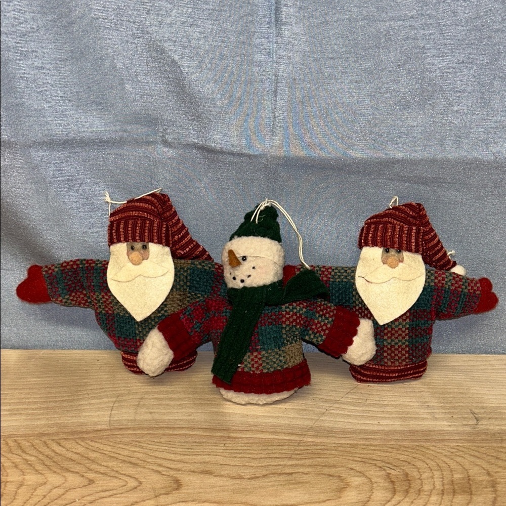 Festive Santa and Snowman Plush Ornaments set of 3